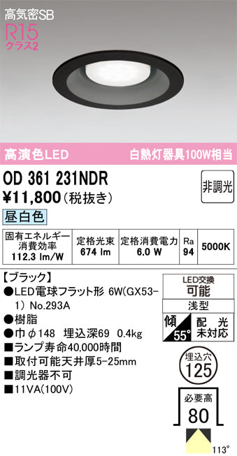 オーデリック ダウンライト OD361231NDR