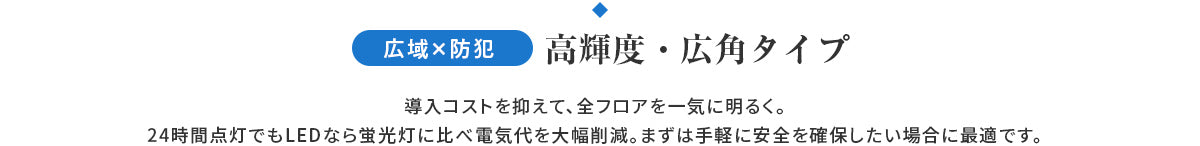 広域×防犯 高輝度・広角タイプ:広い範囲を明るく照らし防犯性を高める