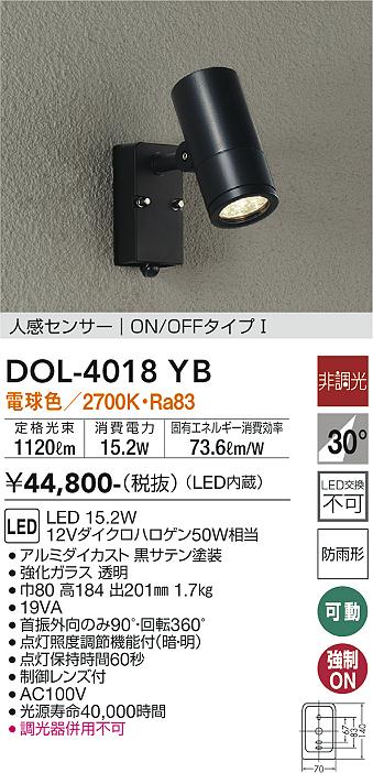大光　アウトドアスポットライト　DOL-4018YB