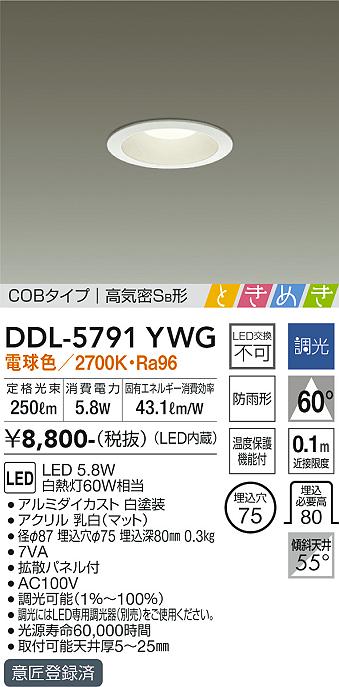 大光　ダウンライト　DDL-5791YWG