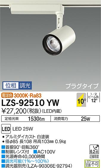 大光　スポットライト　LZS-92510YW