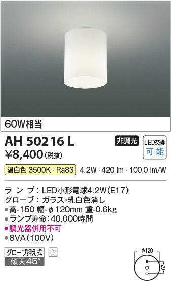 コイズミ照明　小型シーリングライト　AH50216L