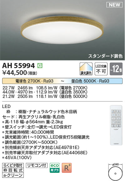 コイズミ照明　シーリングライト　AH55994