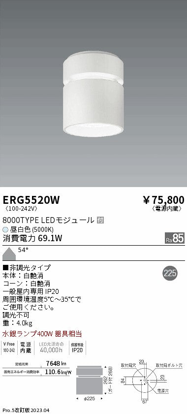 遠藤照明　シーリングダウンライト　ERG5520W