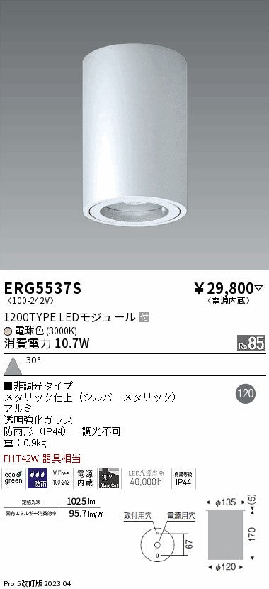 遠藤照明　軒下用シーリングダウンライト　ERG5537S