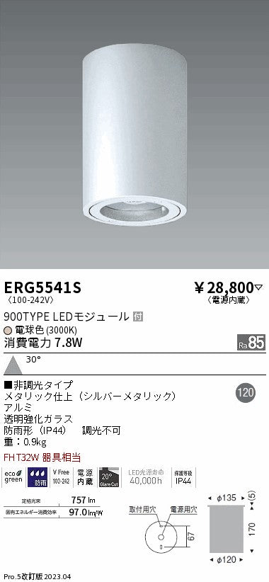 遠藤照明　軒下用シーリングダウンライト　ERG5541S
