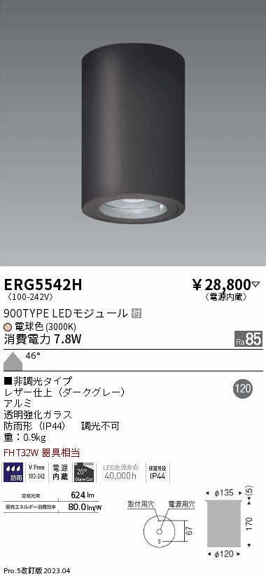 遠藤照明　軒下用シーリングダウンライト　ERG5542H