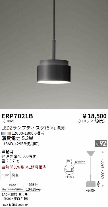 遠藤照明　ペンダント　ERP7021B