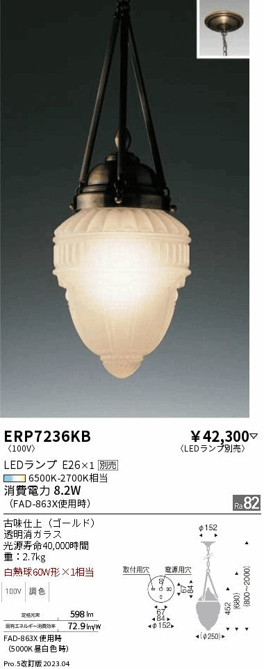 遠藤照明　ペンダント　ERP7236KB