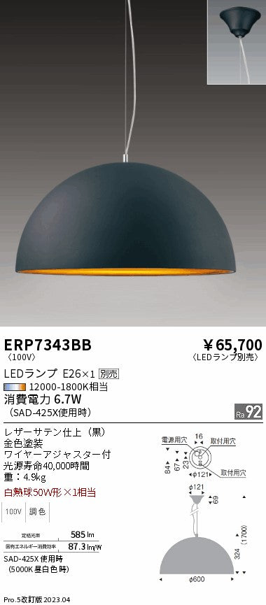 遠藤照明　ペンダント　ERP7343BB