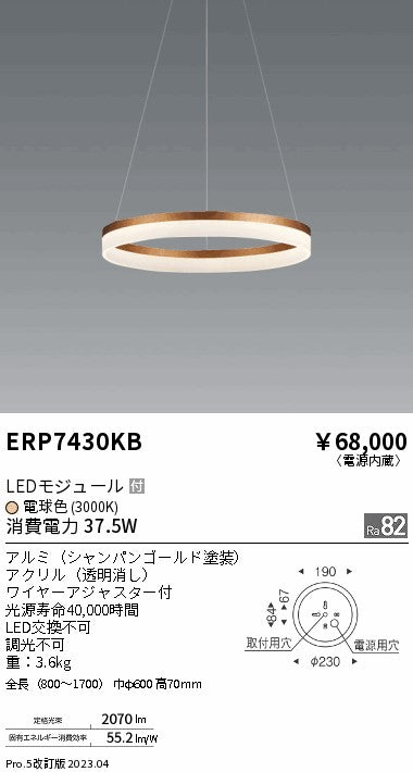 遠藤照明　ペンダント　ERP7430KB