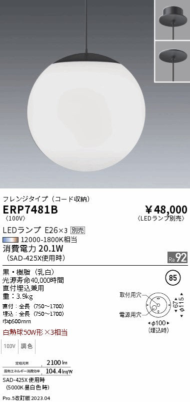 遠藤照明　ペンダント　ERP7481B