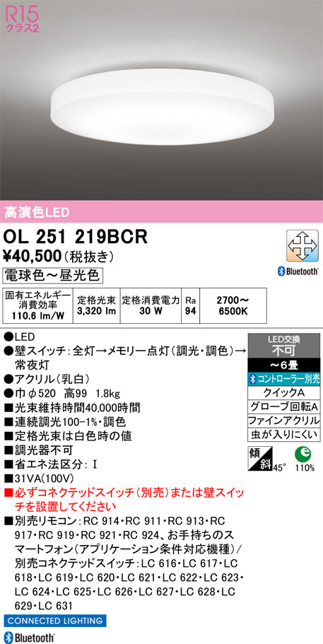 オーデリック　シーリングライト　OL251219BCR