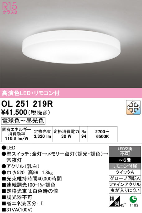 オーデリック　シーリングライト　OL251219R