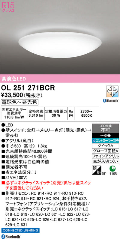 オーデリック　シーリングライト　OL251271BCR