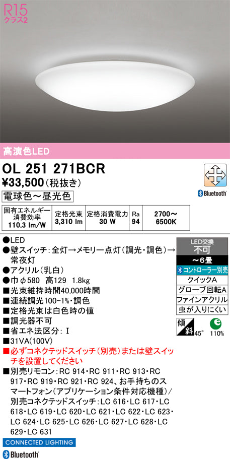 オーデリック　シーリングライト　OL251271BCR