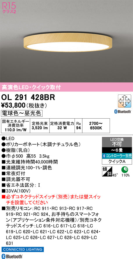オーデリック　シーリングライト　OL291428BR