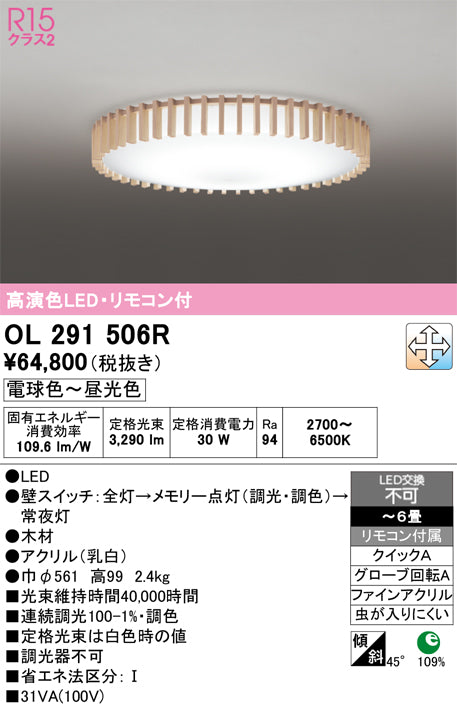 オーデリック　シーリングライト　OL291506R