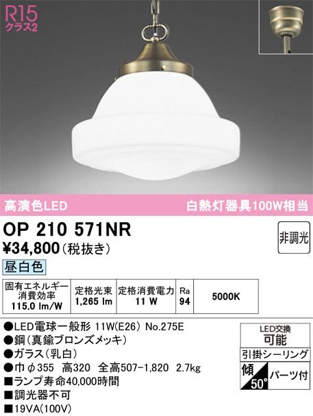 オーデリック　ペンダントライト　OP210571NR