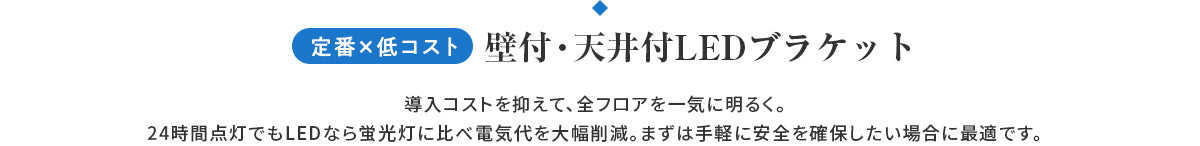 定番×低コスト 壁付・天井付LEDブラケット：導入コストを抑えて全フロアを一気に明るく、24時間点灯でも電気代を大幅削減